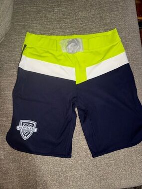 Alphalete Navy, White & Neon Yellow Performance Shorts